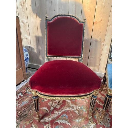 Blue Napoleon III Style Chairs in Blackened and Gilded Wood, Set of 4 For Sale - Image 8 of 10