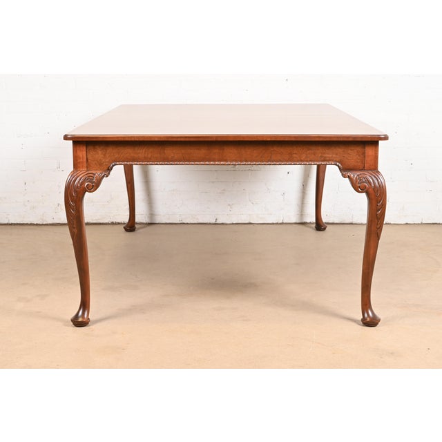 Baker Furniture Stately Homes Chippendale Burled Walnut Extension Dining Table, Newly Refinished For Sale - Image 9 of 18
