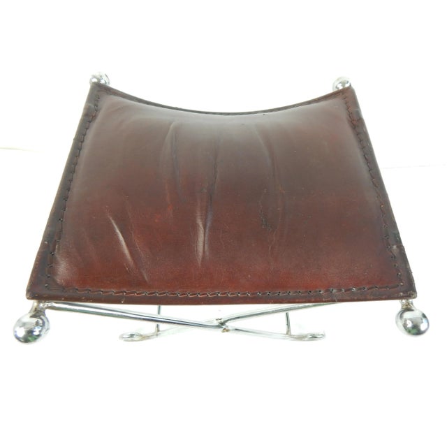 Chrome Italian Modern Chrome & Leather Curule Window Seat For Sale - Image 8 of 12