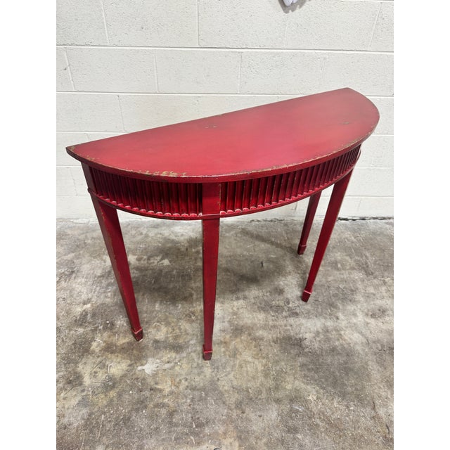 Habersham Furniture Vintage Perfectly Distressed Red Habersham Demilune Console Table For Sale - Image 4 of 10