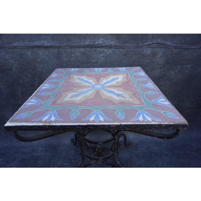 Metal 1930s Spanish Revival Meets Egyptian Revival Tile-Top Table For Sale - Image 7 of 7
