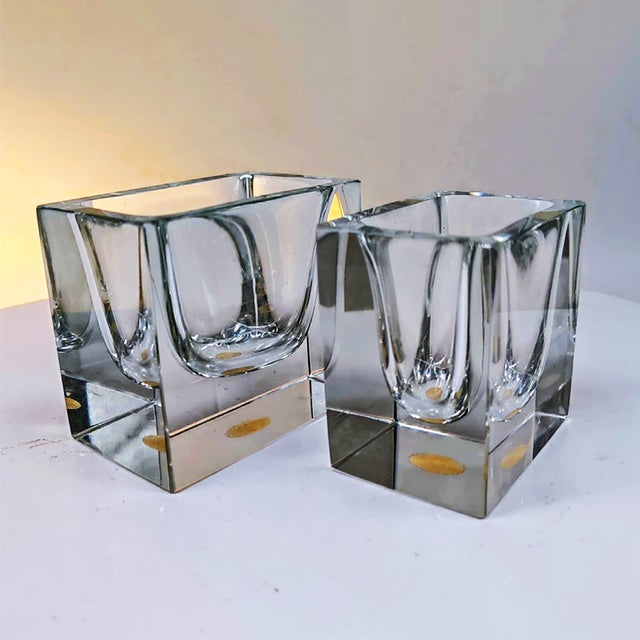 Set of 2 Rectangular Ashtray or Catch-all in Murano by Flavio Poli for Seguso. Totally Transparent Submerged color....
