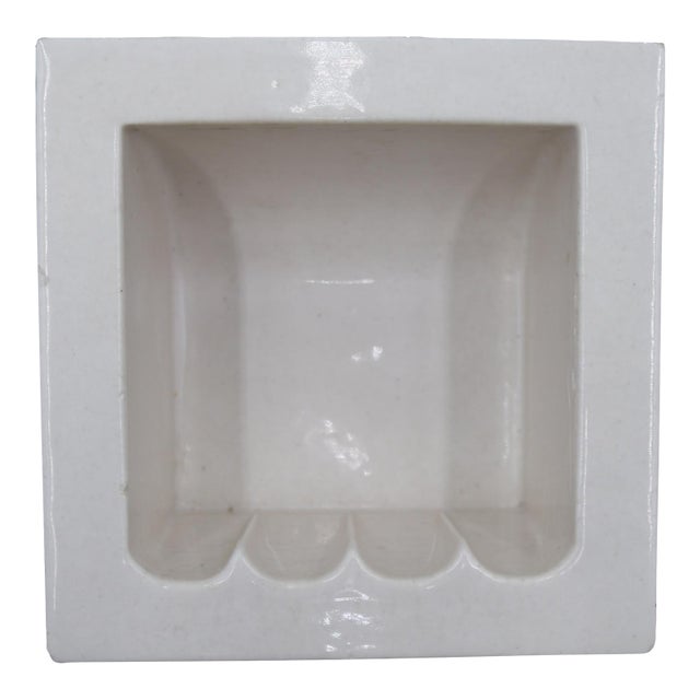 Vintage Square White Ceramic Fairfacts Co. Bathroom Soap Dish For Sale