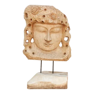 Hand-Carved Teak Buddha Head Statue