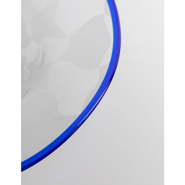 Vintage Murano Glass Bowl with Chequered Pattern & Blue Wavy Rim, Italy, 1990s For Sale - Image 10 of 12