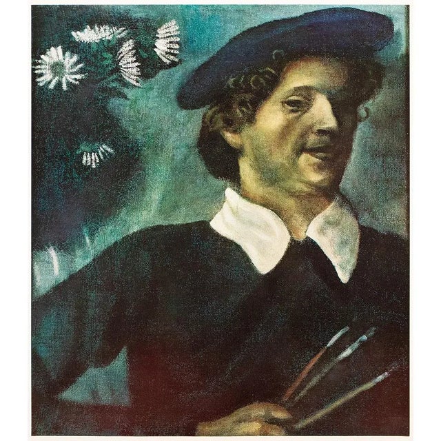 A stunning full-color print after the "Self-Portrait with Brushes" by Marc Chagall. Published by New French Editions in...