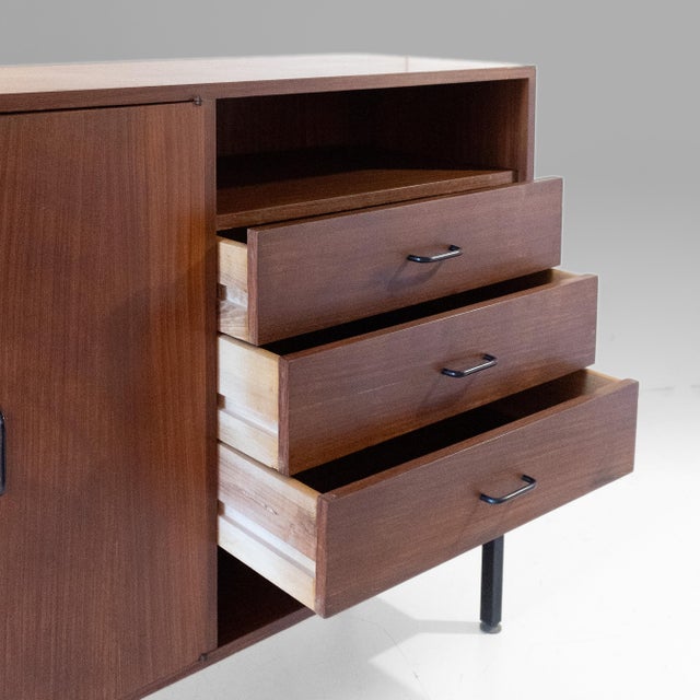 Metal Mid-Century Modern Italian Teak Sideboard with Iron Legs and Brass Feet, 1960s For Sale - Image 7 of 12