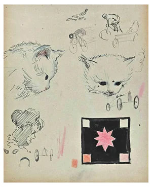 Norbert Meyre, Cats and Riders, Original Drawing, Mid-20th Century