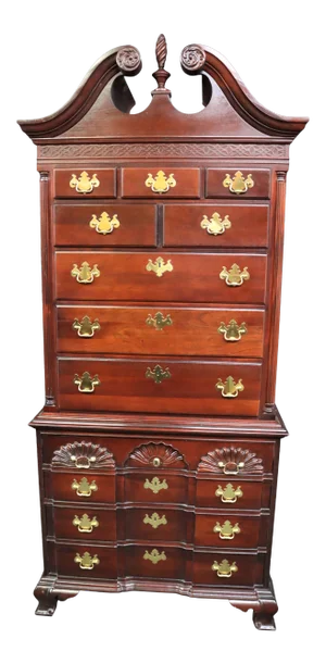 Thomasville Chippendale Style Mahogany Carved Blockfront Chest on Chest