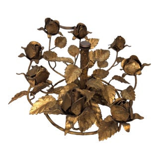 Vintage Italian Tole Gold Rose Hollywood Regency Centerpiece For Sale