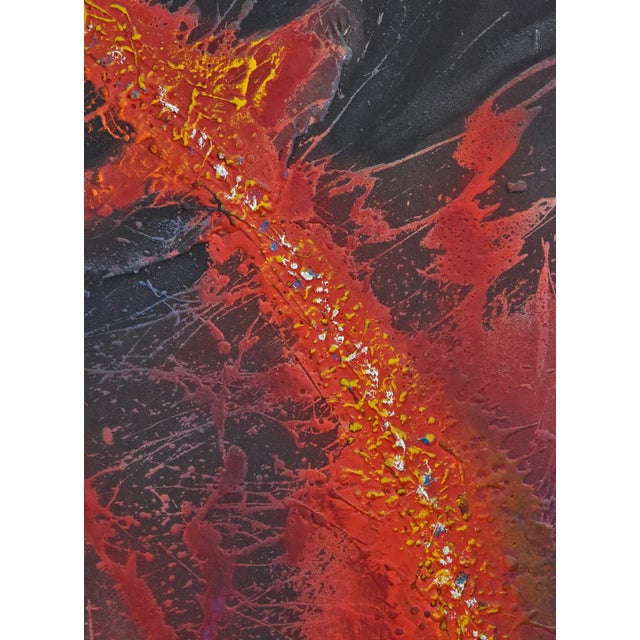 Large MidCentury Modern Textural Red Abstract Oil Painting Gerald