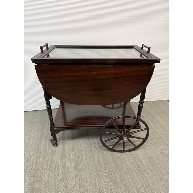 Traditional Vintage Drop Leaf + Handle Tea Cart For Sale - Image 3 of 12