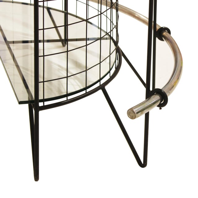 Metal Mid-Century Modern Curved Iron and Glass Bar with Yellow Glass Top, Italy, 1950 For Sale - Image 7 of 8