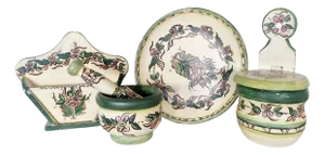 Art Deco Wooden Painted Mortar, Container and Platter, 1930s, Set of 5