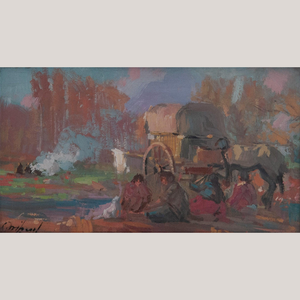 Impressionist Camp Scene, Oil Painting
