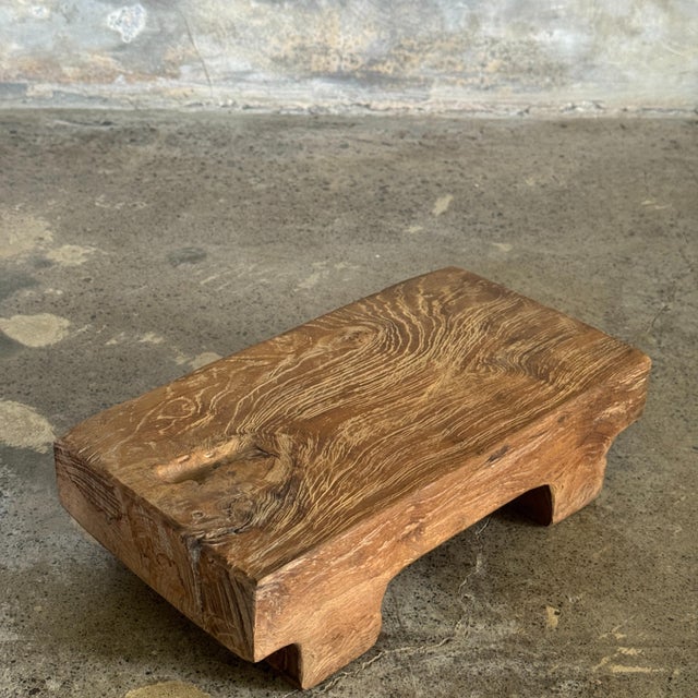 Wood Small Vintage Occasional Stool in Blond Teak, 2000s For Sale - Image 7 of 11