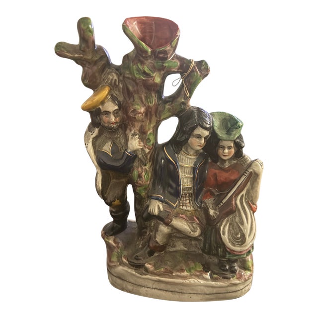 Antique Staffordshire Earthenware Figural Spill Vase the Rival Collectible 11.5" For Sale