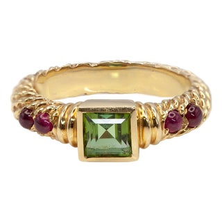 David Yurman 18k Yellow Gold Peridot and Ruby Ring For Sale
