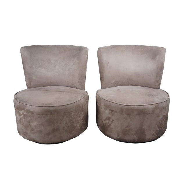 Mid-Century Modern Pair of Vintage Modern Rotating Microfiber Slipper Accent Chairs For Sale - Image 3 of 11