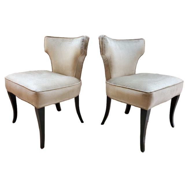 Gray Mid Century Modern Designer T Back Ebony Side Chairs Newly Reupholstered - Pair For Sale - Image 8 of 10