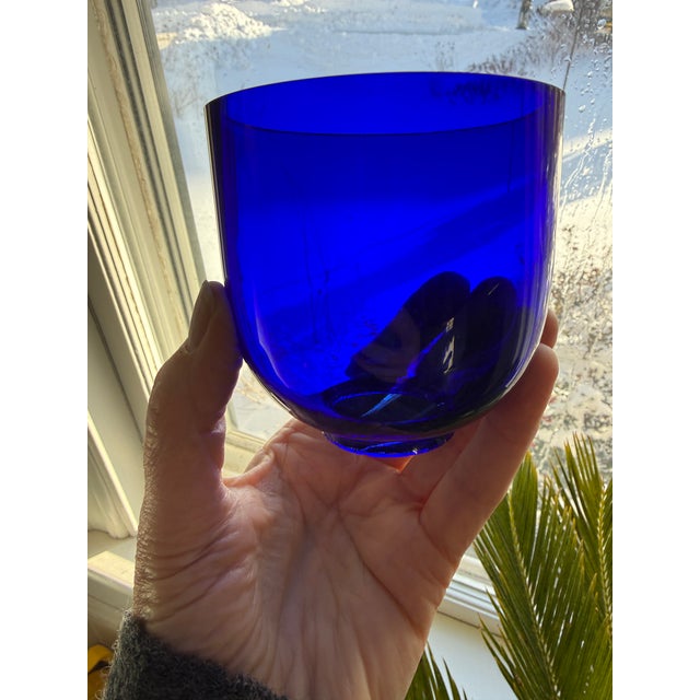 Mid-Century Modern Pair of Unusually Large Blue Cobalt Blown Glass Vintage MCM Candle Bobeches For Sale - Image 3 of 6