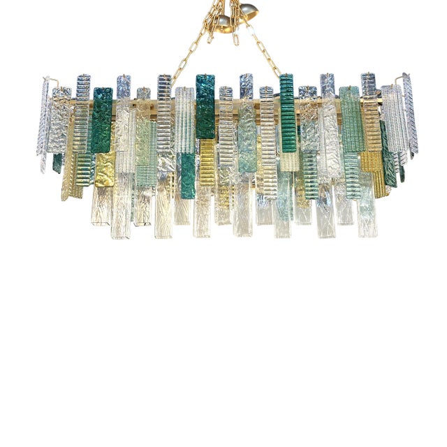 Monumental Italian Rectangular Strip “Listelli” Murano Glass Chandelier by Simoeng For Sale