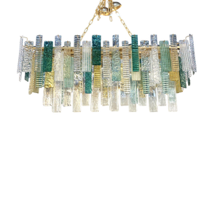 Monumental Italian Rectangular Strip “Listelli” Murano Glass Chandelier by Simoeng