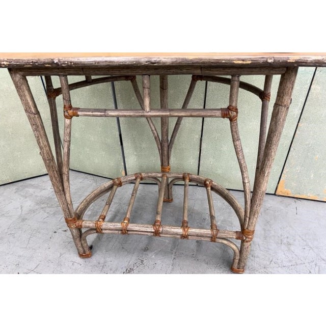 Late 20th Century Late 20th Century Bent Hickory Demilune Console Table With Lower Shelf Hollywood Production Provenance For Sale - Image 5 of 5
