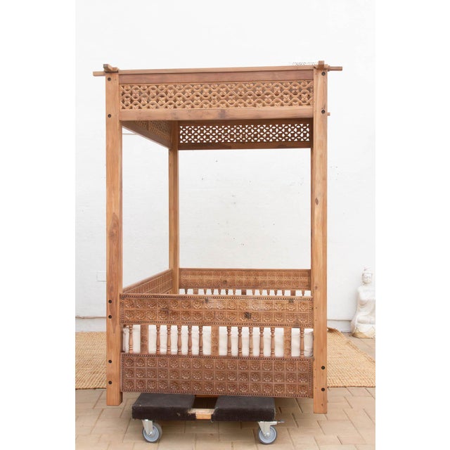 Carved Floral Jali Canopy Sanctuary Daybed For Sale - Image 14 of 15