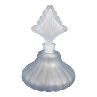 1970s Frosted Blue Perfume Bottle With Matching Stopper For Sale