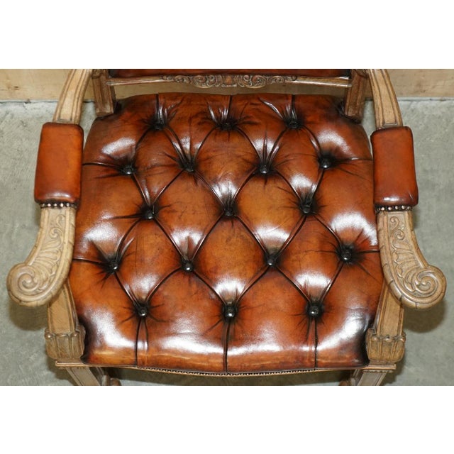 Antique William IV Chesterfield Oak & Brown Leather Desk Chair, 1830s For Sale - Image 14 of 18