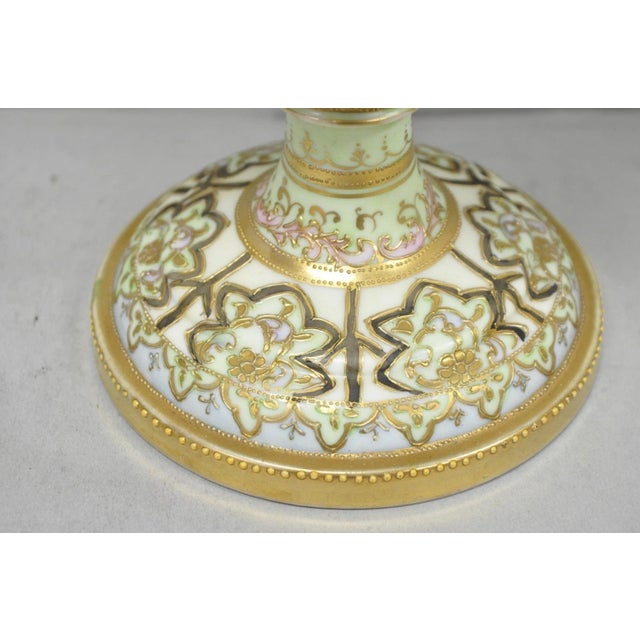 Purple Antique Nippon Hand Painted Cottage Lake Porcelain Twin Handle Bolted Urn Vase For Sale - Image 8 of 17