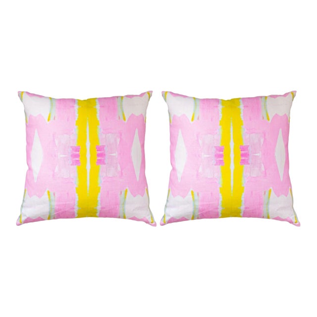 Pair of Kerry Rosenthal Wonderblock Pillows - Pink. 22" For Sale