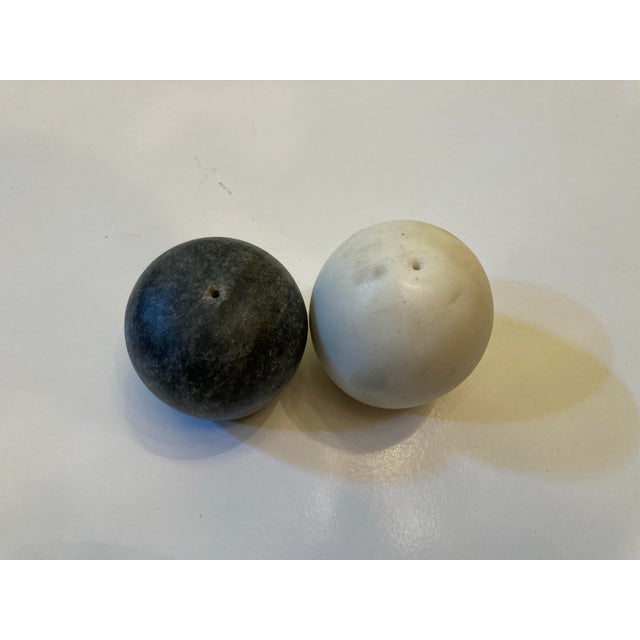 Crate & Barrel Small Crate & Barrel White & Dark Marble Salt & Pepper Shakers- a Pair For Sale - Image 4 of 5