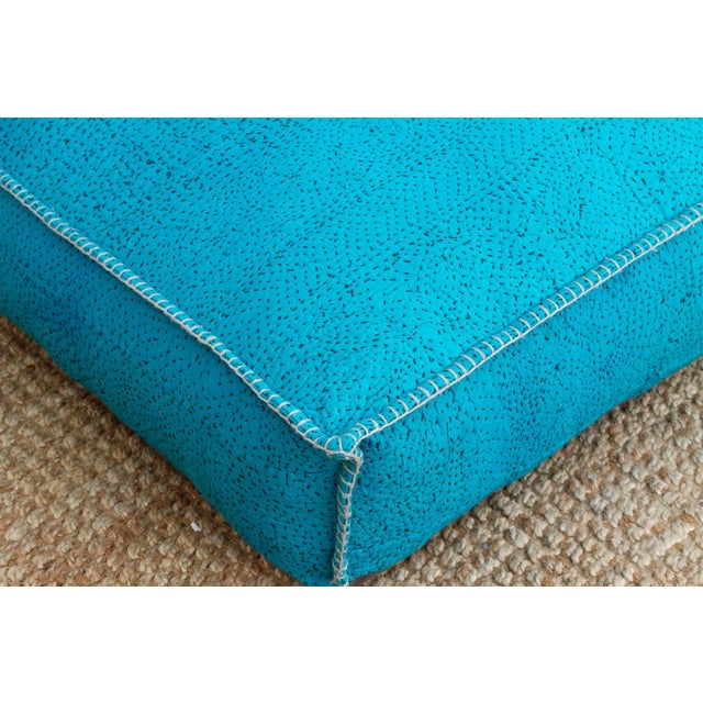 Vintage Hand-Stitched Vibrant Turquoise Floor Seating Set For Sale In Los Angeles - Image 6 of 9