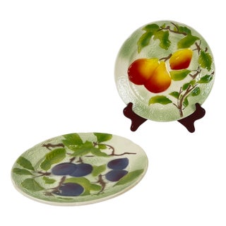 Barbotine Fruit Plates from St Clement, 1950s, Set of 2 For Sale