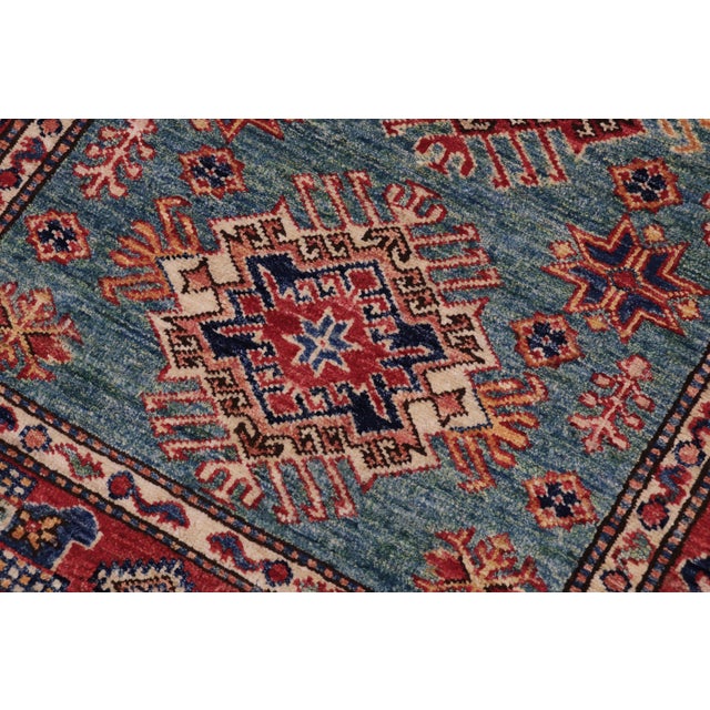 Shabby Chic Southwestern Super Kazak Green/Red Wool Rug - 3'0'' X 4'0'' For Sale - Image 3 of 10