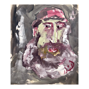 Outsider Folk Art Expressionist Rabbi Israeli Painting Signed Hebrew Jewish Star