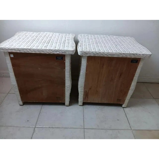 Vintage White Wicker Rattan Nightstand Two Drawer Set of 2 For Sale - Image 4 of 7