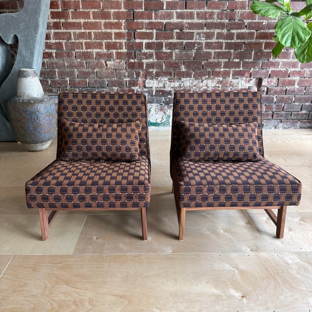 Pair of Custom Made Mid-Century Modern Dunbar Style Slipper Chairs For Sale - Image 9 of 11
