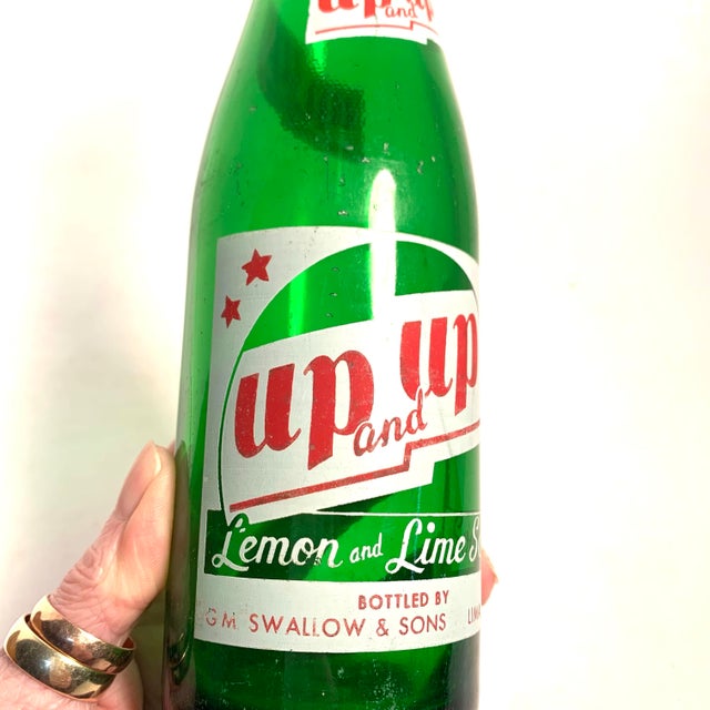 Mid 20th Century Mid-Century Up and Up Green Glass Soda Bottle by Swallow & Sons For Sale - Image 5 of 12