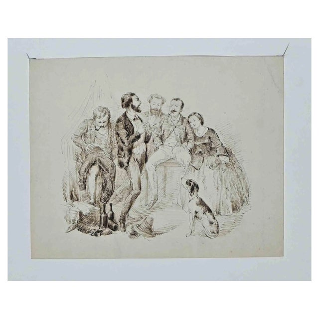 Alfred Grevin, Gathering, Original Drawing, Late-19th-Century For Sale