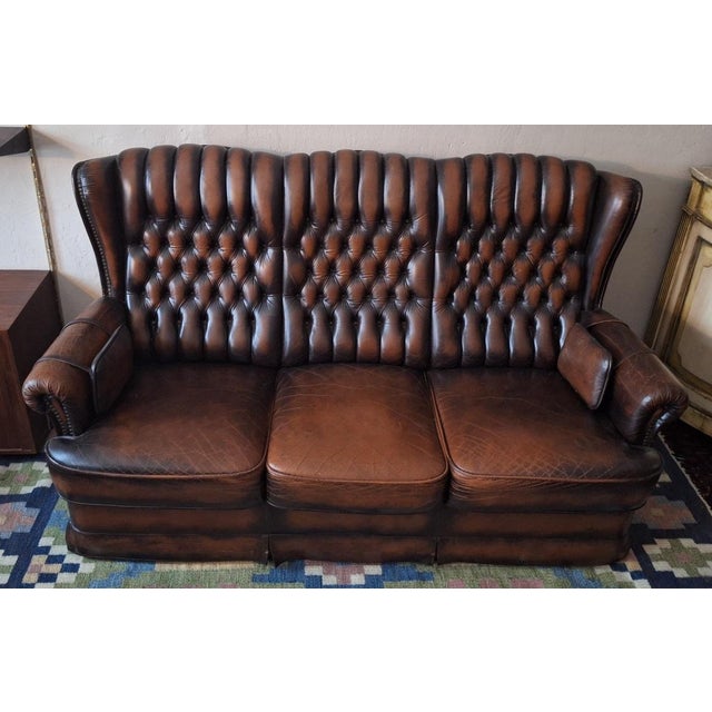 Chesterfield 3-Seater Sofa in Chestnut-Coloured Leather For Sale - Image 9 of 18