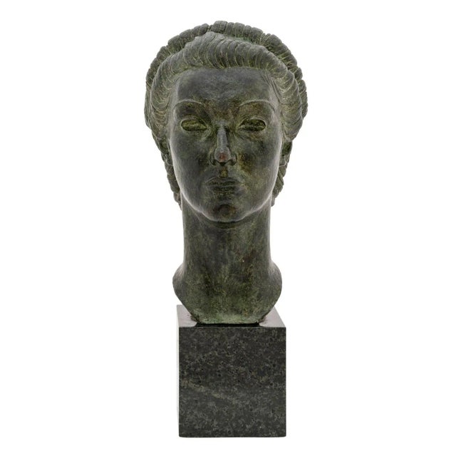 Female bust "Seclin", Michael Powolny, 1938, bronze casting mounted on base of early granite, marked In the bronze marked...