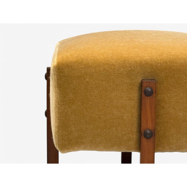 Wood Italian Mid-Century Modern, Stained Wood, Camel Mohair, Ottomans, Italy, 1960s For Sale - Image 7 of 10
