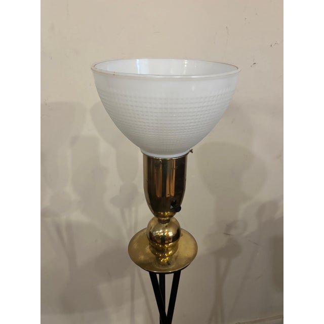 Metal 1950s Tripod Floor Lamp with Brass Ring For Sale - Image 7 of 8