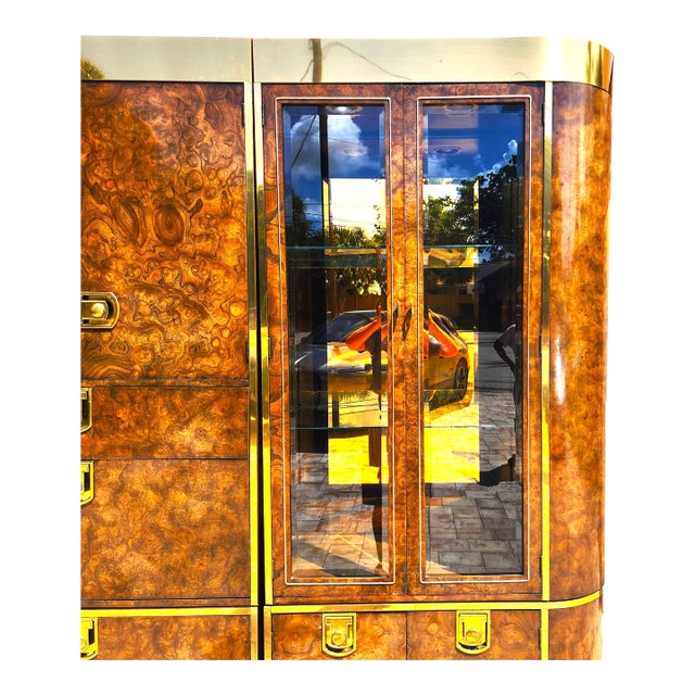 Mastercraft Burl & Brass Cabinets 3 Piece 1970s For Sale