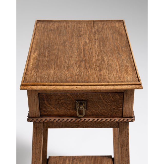 1910s 1910-1919 France Warm Honey Oak Slender Oak Pedestal Side Table For Sale - Image 5 of 11