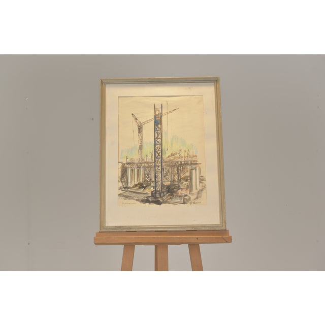 1960s Schnellstrasse Im Bau, G. Hoffmann '61, Chalk Drawing on Paper, Framed For Sale - Image 5 of 5