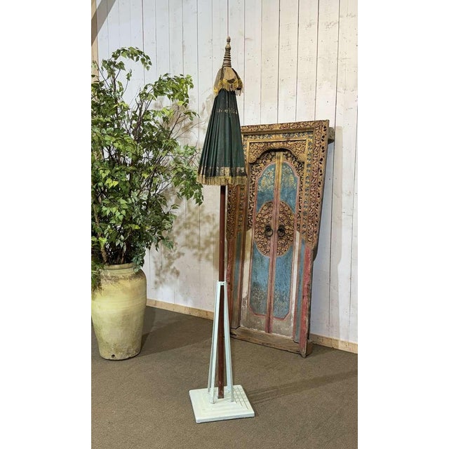 Indonesian Parasol in Wallpaper, Wood and Wool, 1950s For Sale - Image 3 of 14